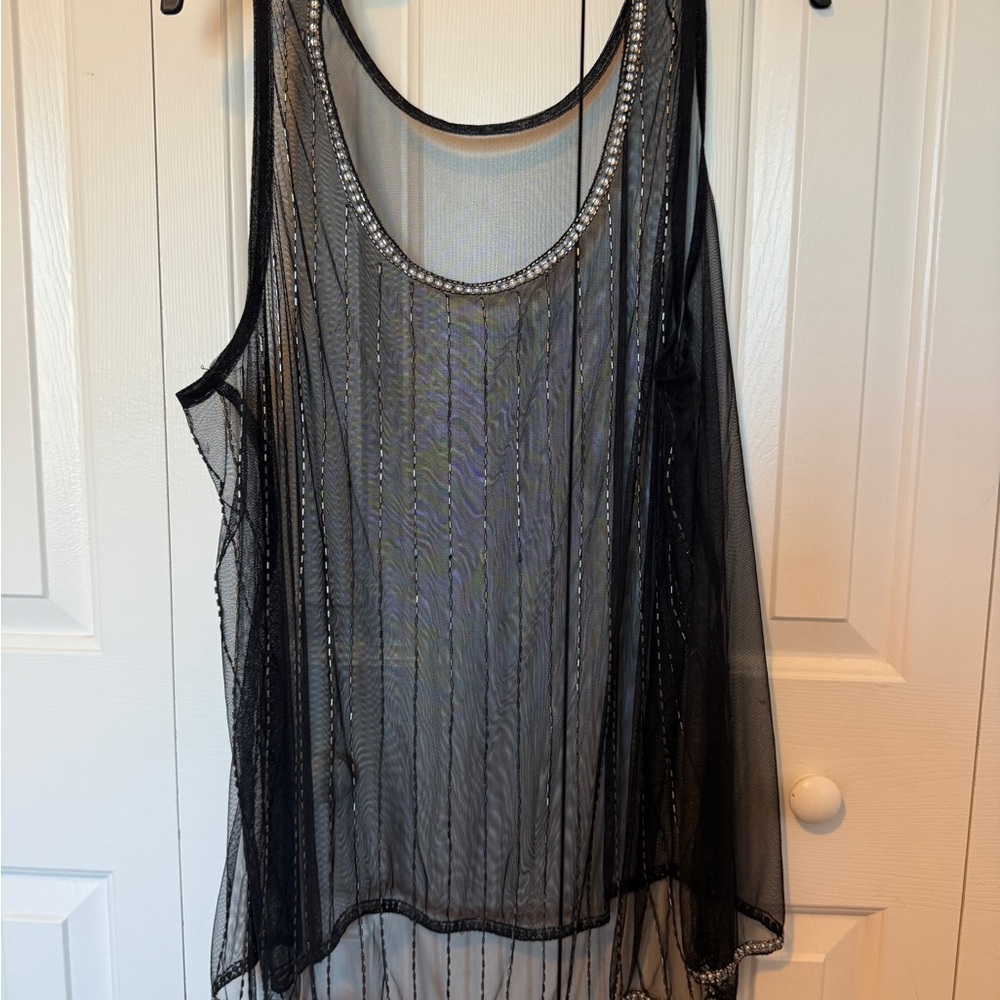 Sheer Black Beaded Sleeveless Top